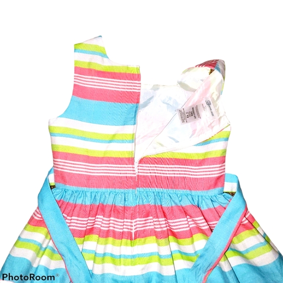 Bonnie Jean Youth Multi-Striped Dress with Ribbon at Waist Above Knee Length 448 - Picture 5 of 7
